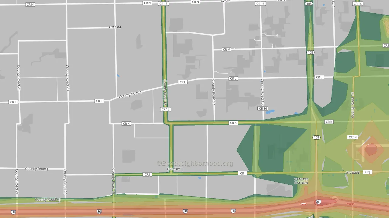 Tedrow, OH Map of Noise Levels in Tedrow