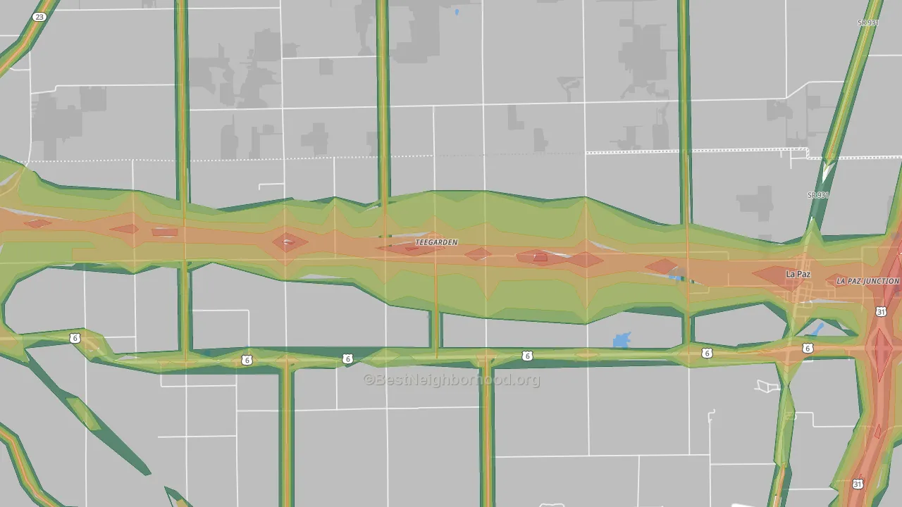 Teegarden, IN Map of Noise Levels in Teegarden