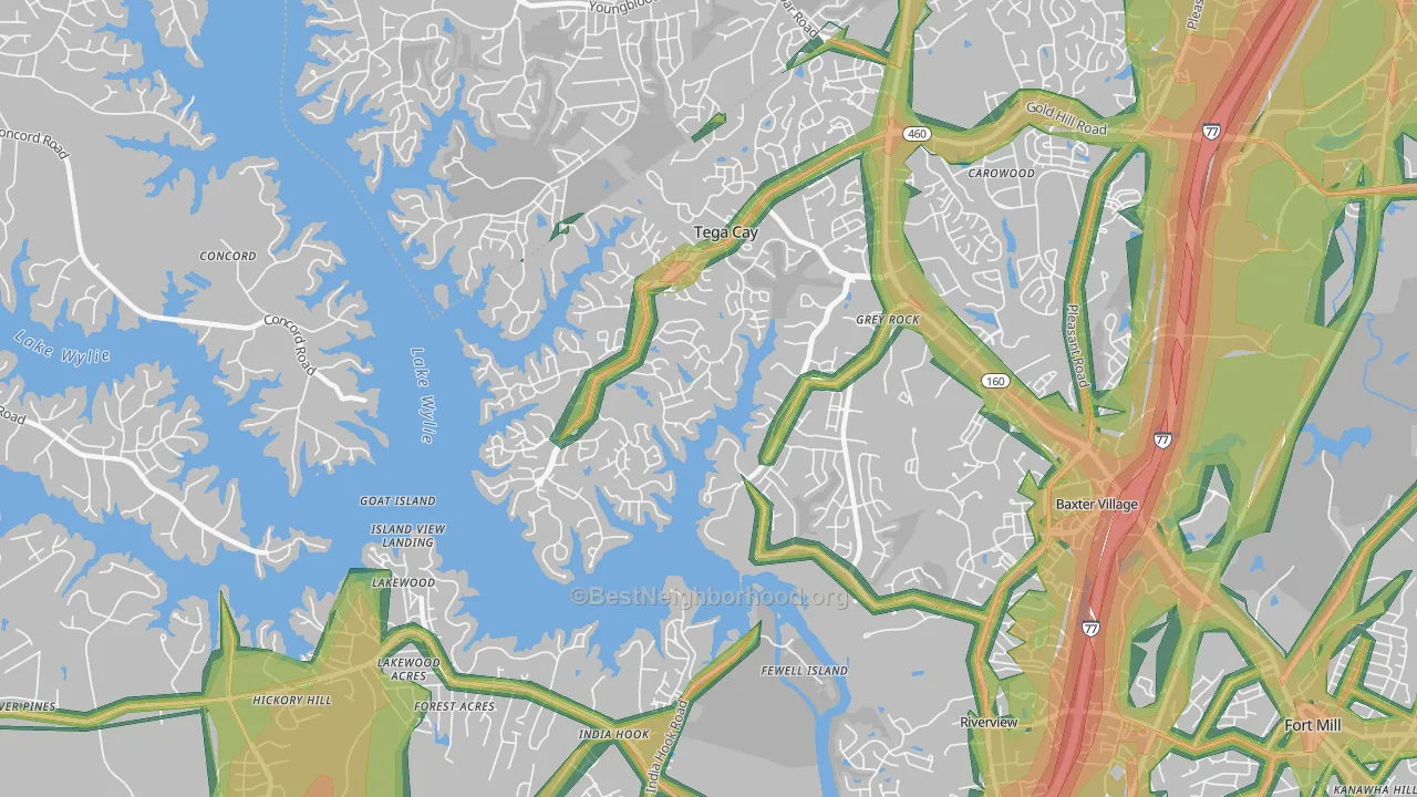 Tega Cay, SC Map of Noise Levels in Tega Cay