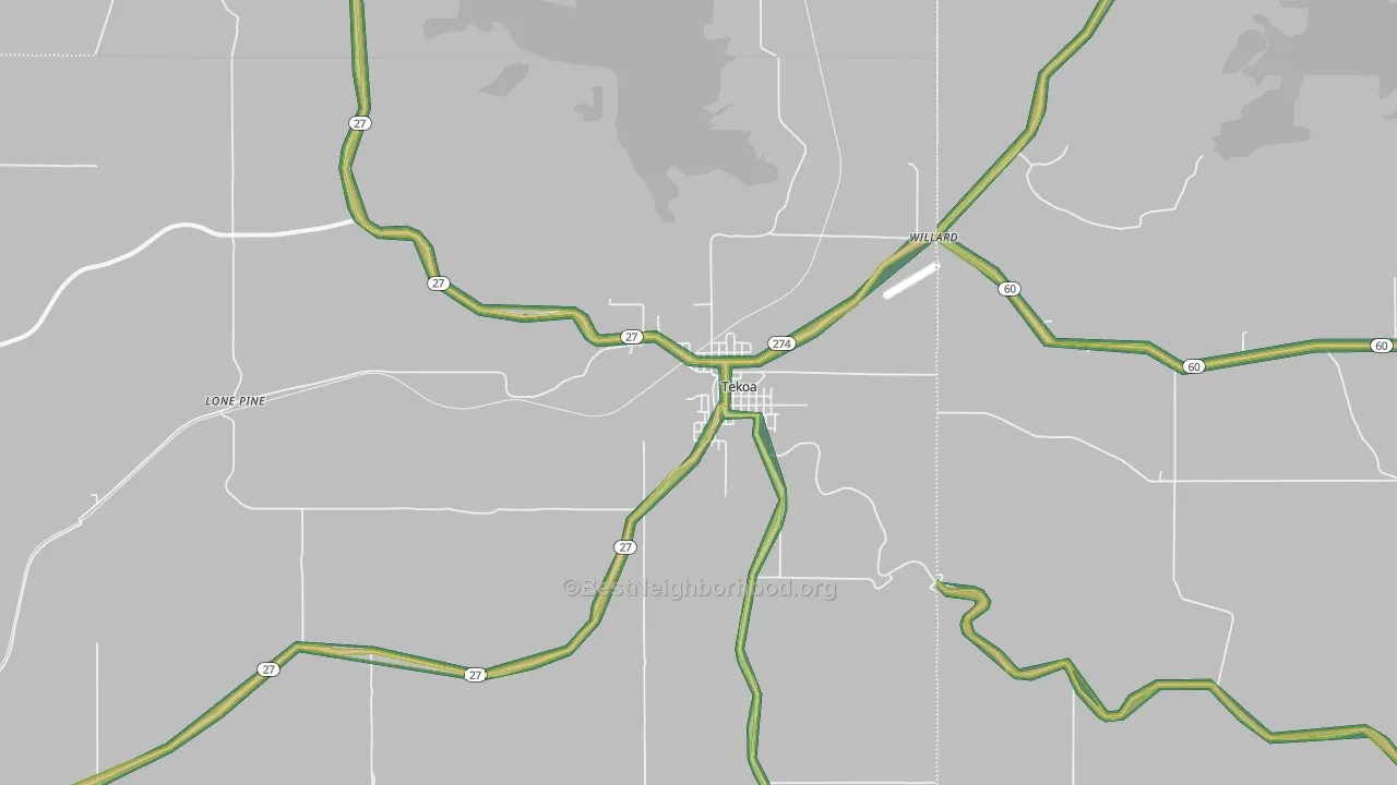Tekoa, WA Map of Noise Levels in Tekoa