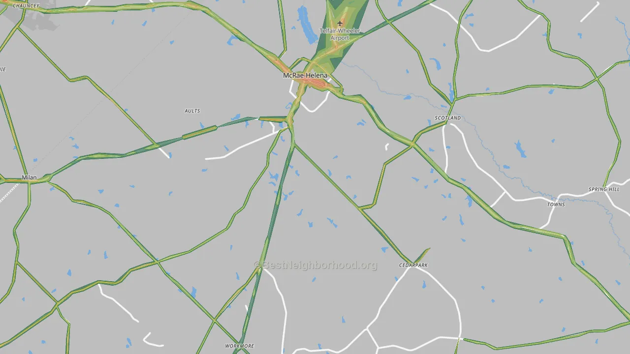 Telfair County, GA Map of Noise Levels in Telfair County