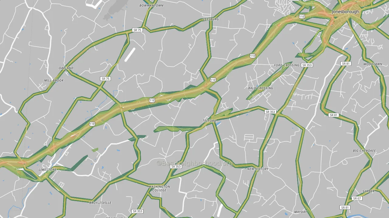 Telford, TN Map of Noise Levels in Telford