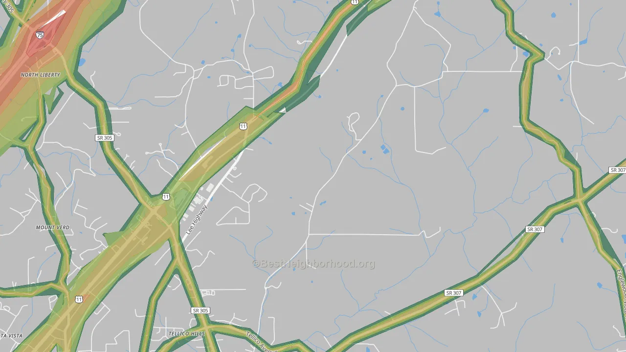 Tellico Hills, TN Map of Noise Levels in Tellico Hills
