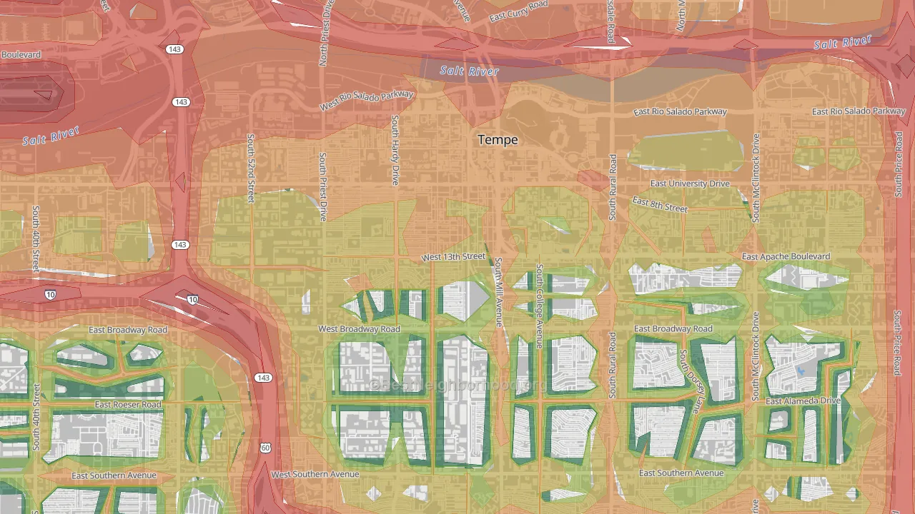 Tempe Junction, Tempe, AZ Map of Noise Levels in Tempe Junction