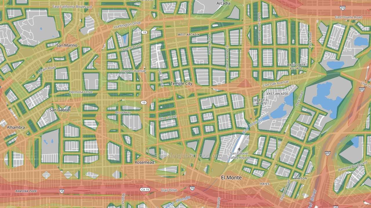 Temple City, CA Map of Noise Levels in Temple City