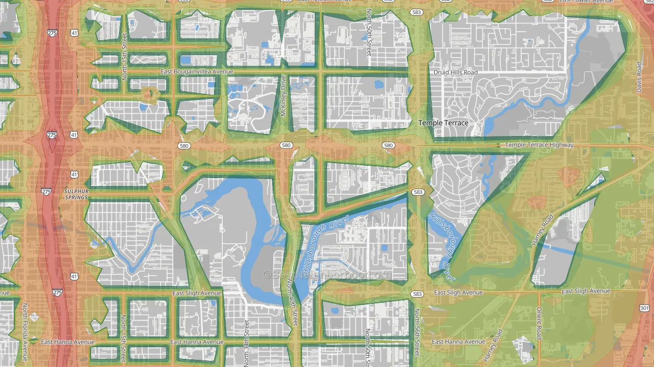 Temple Crest, Tampa, FL Map of Noise Levels in Temple Crest