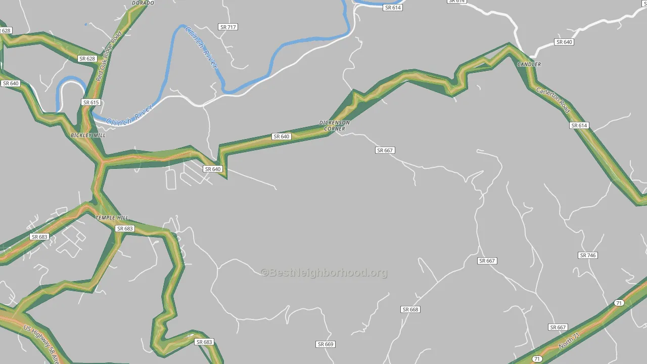 Temple Hill, VA Map of Noise Levels in Temple Hill