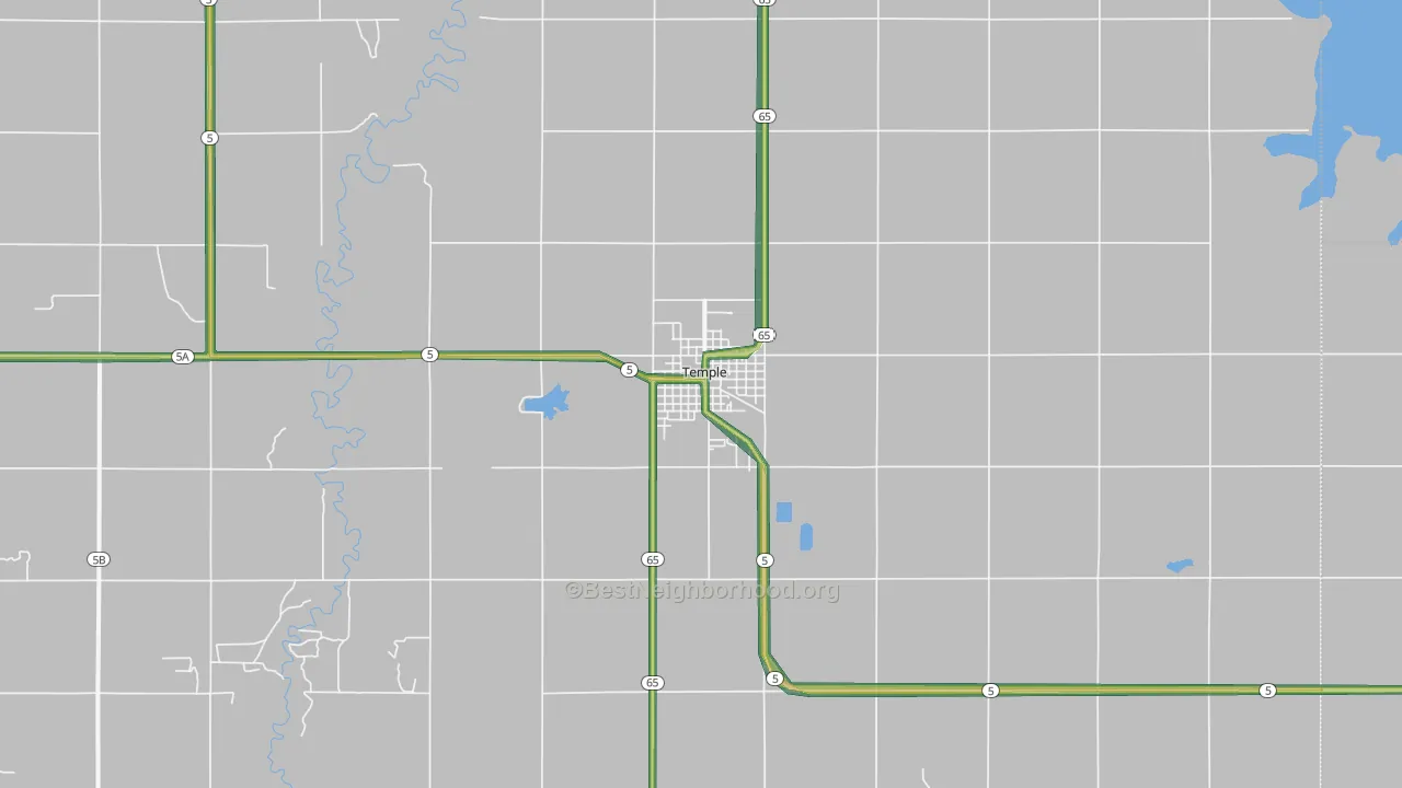 Temple, OK Map of Noise Levels in Temple