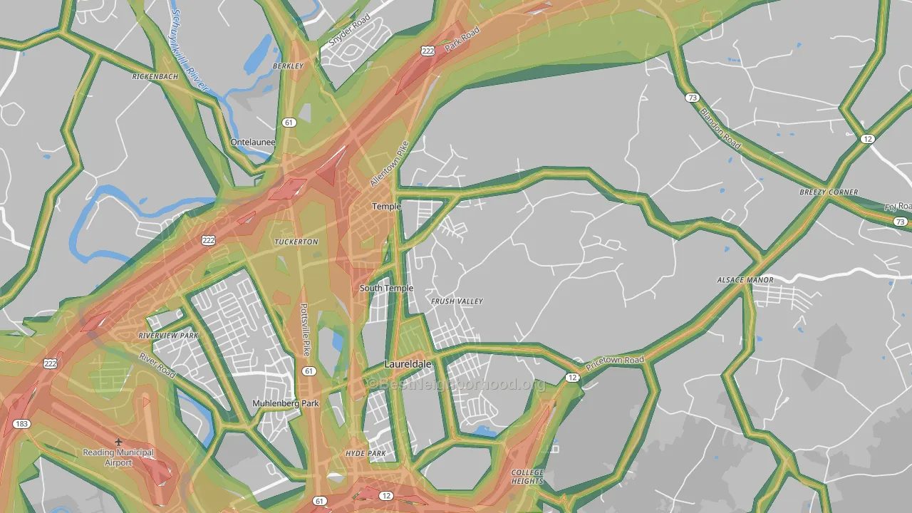 Temple, PA Map of Noise Levels in Temple