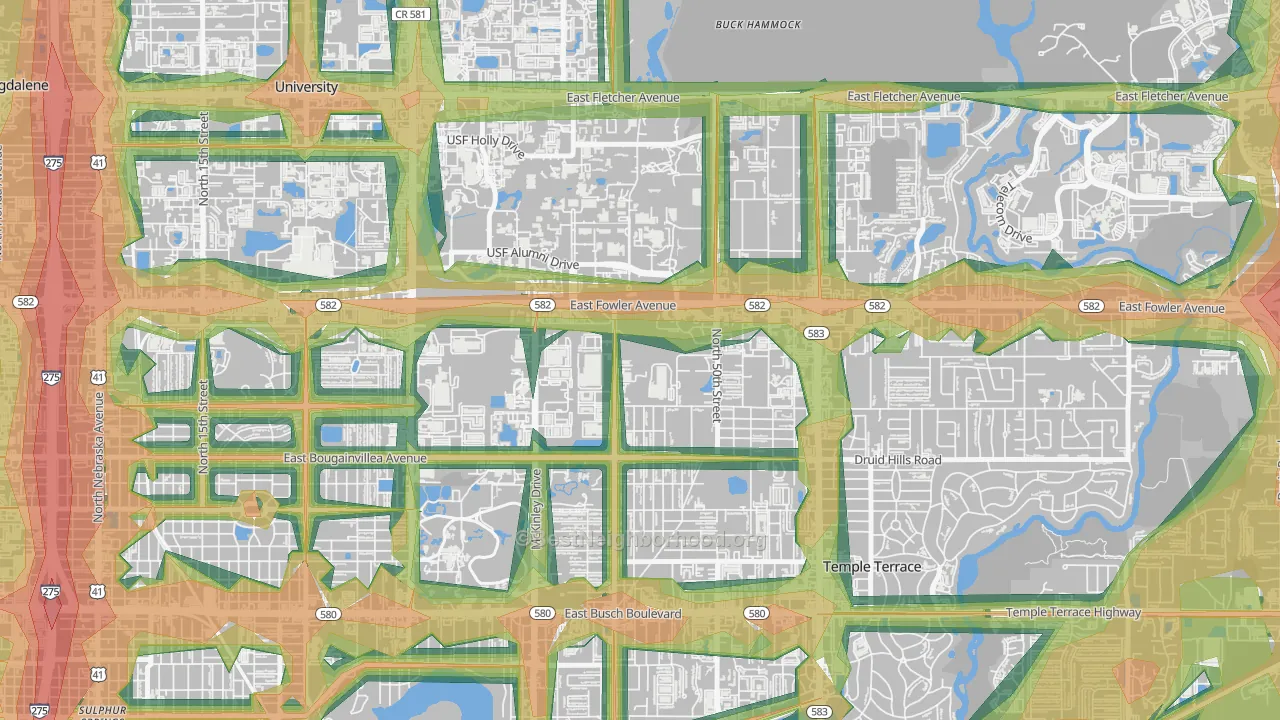 Temple Park, Tampa, FL Map of Noise Levels in Temple Park