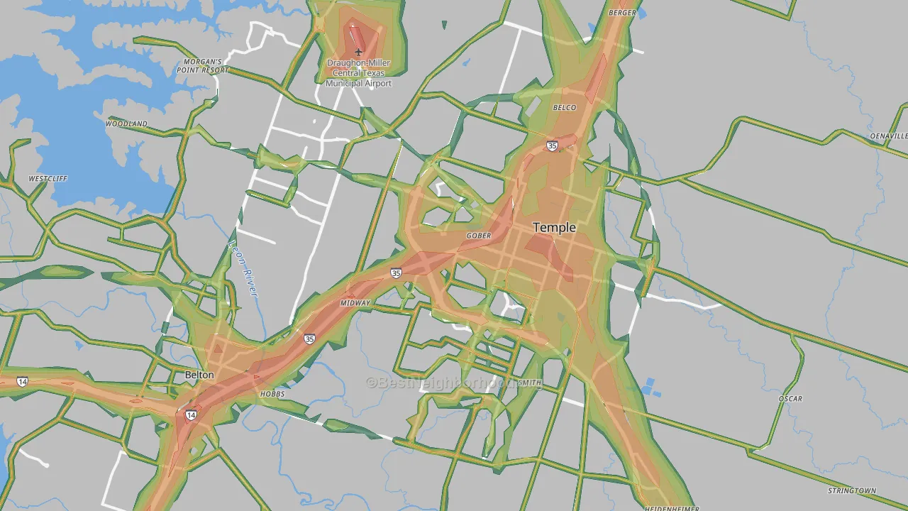 Temple, TX Map of Noise Levels in Temple