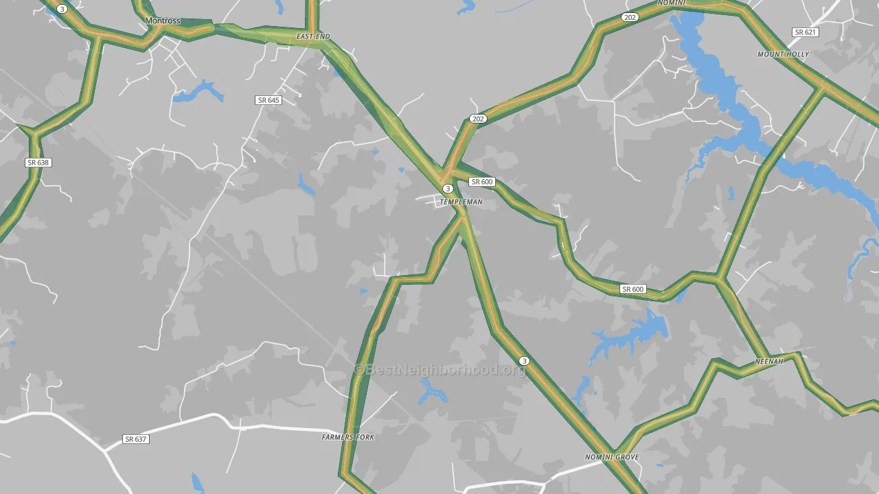 Templeman, VA Map of Noise Levels in Templeman