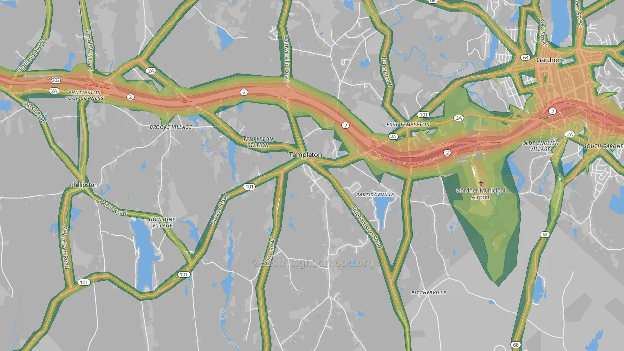 Templeton, MA Map of Noise Levels in Templeton