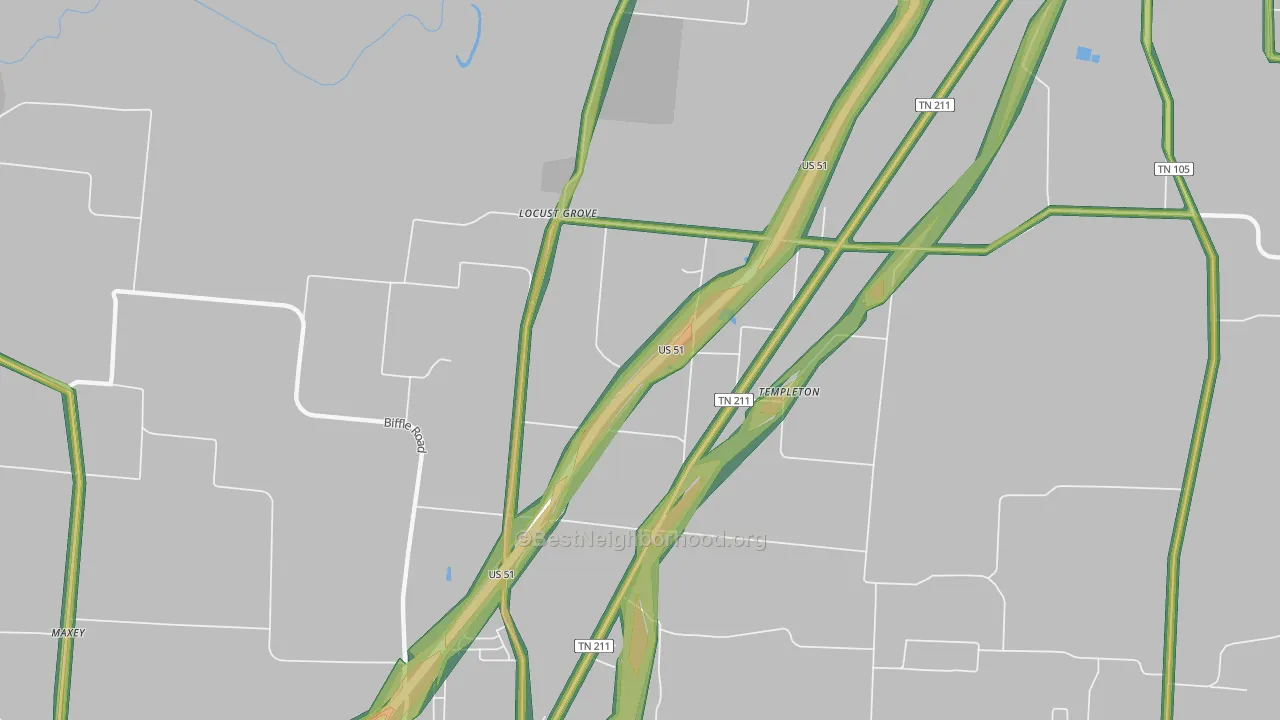 Templeton, TN Map of Noise Levels in Templeton