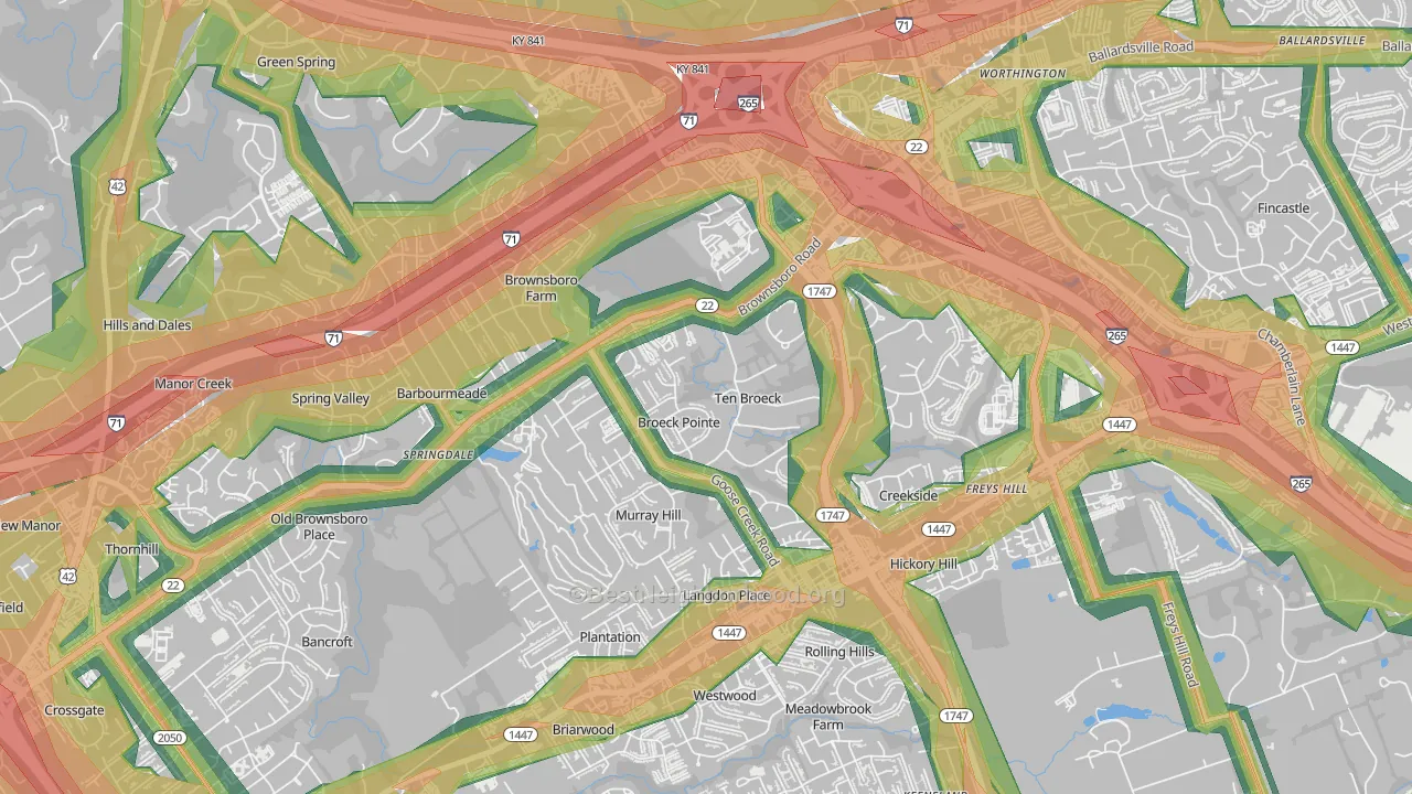 Ten Broeck, KY Map of Noise Levels in Ten Broeck