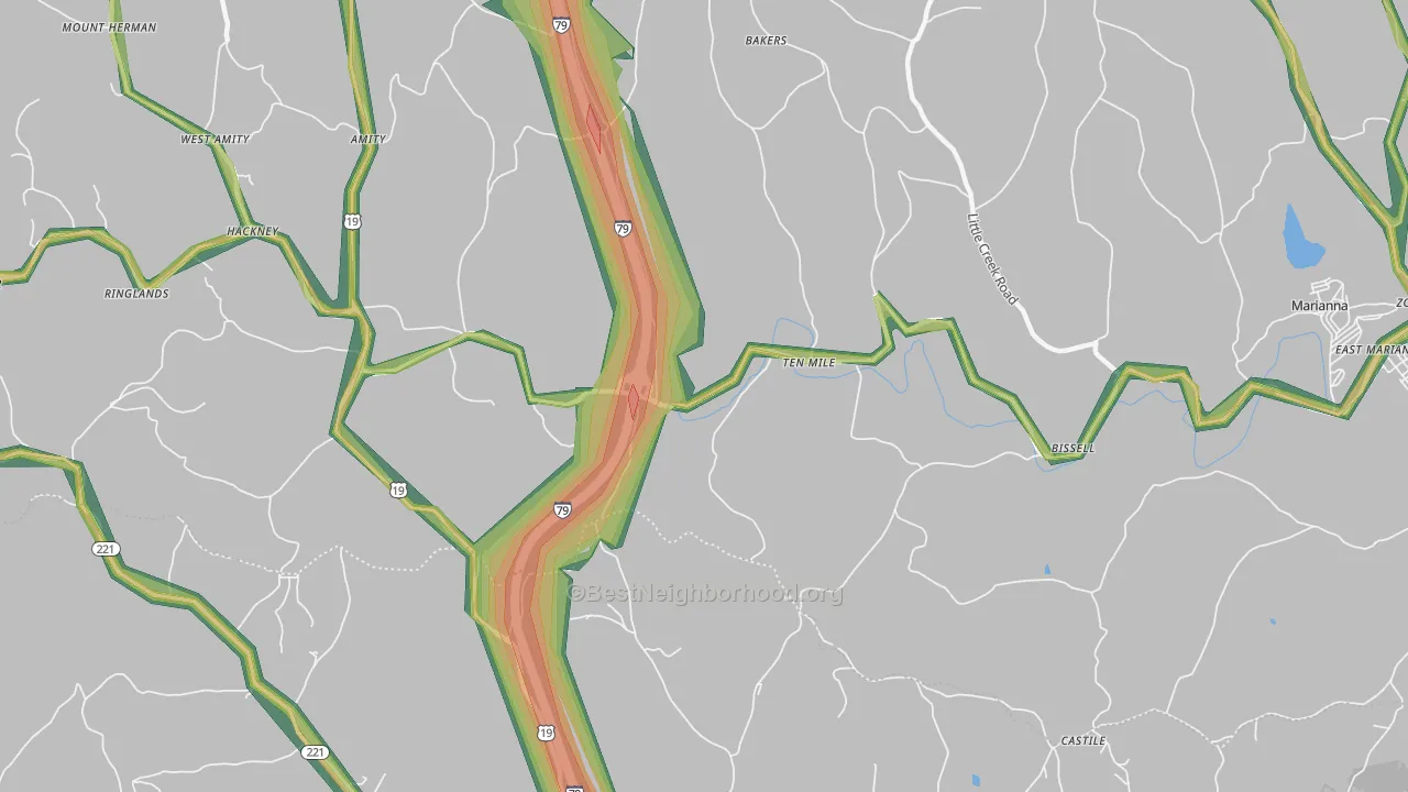 Ten Mile, PA Map of Noise Levels in Ten Mile