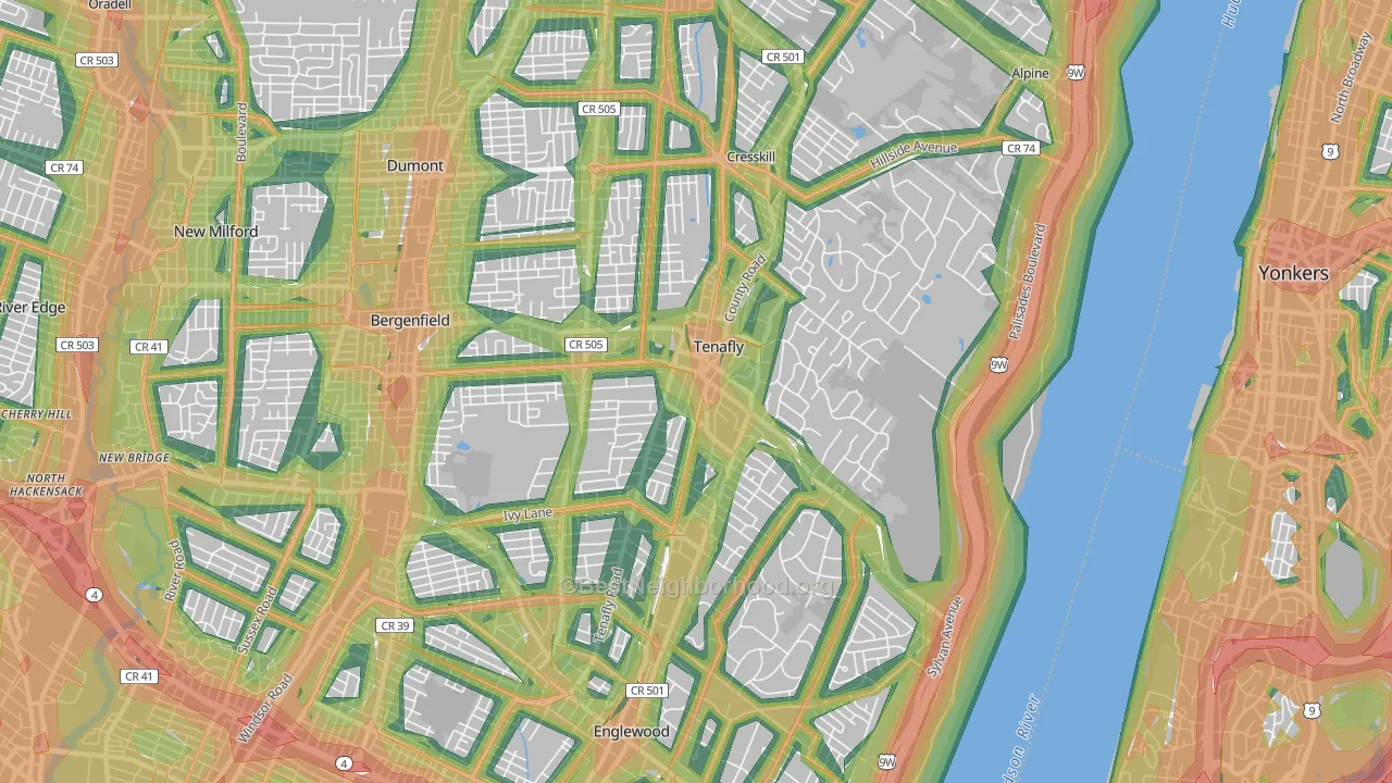 Tenafly, NJ Map of Noise Levels in Tenafly