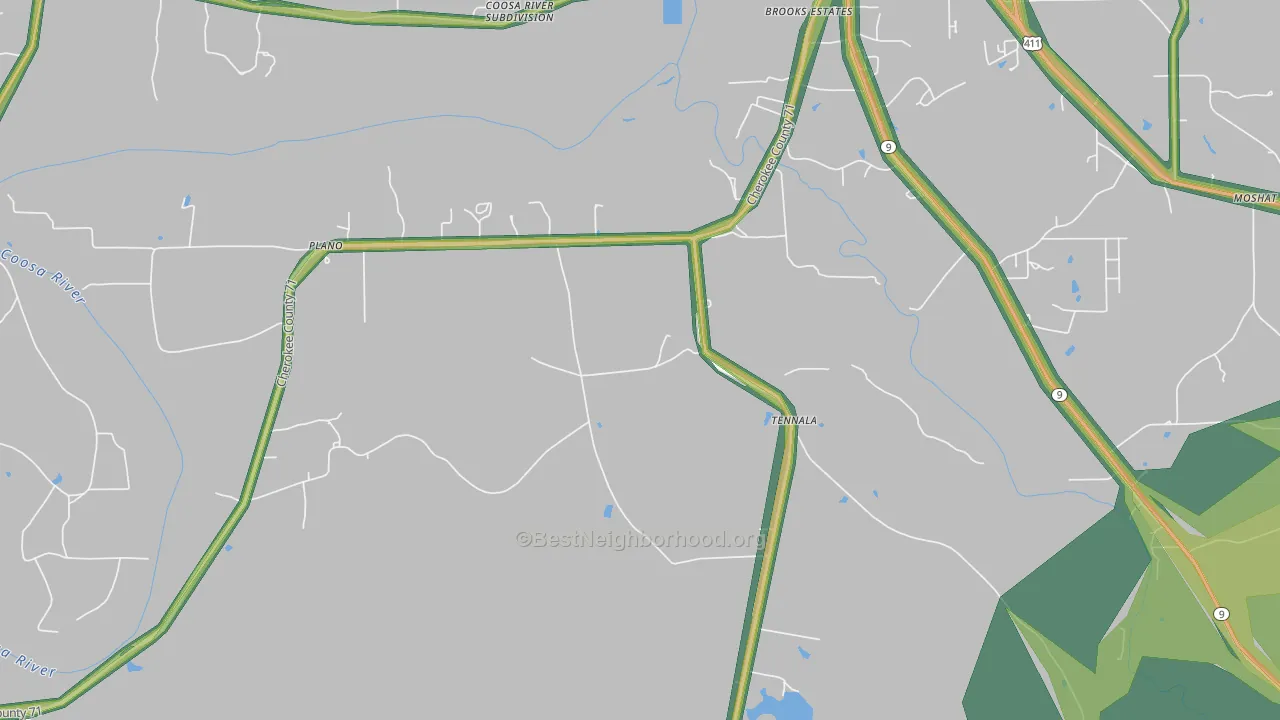 Tennala, AL Map of Noise Levels in Tennala