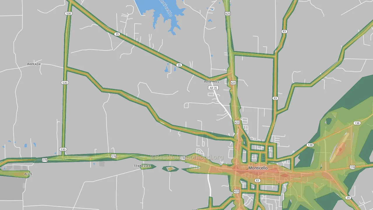 Tennessee, AR Map of Noise Levels in Tennessee