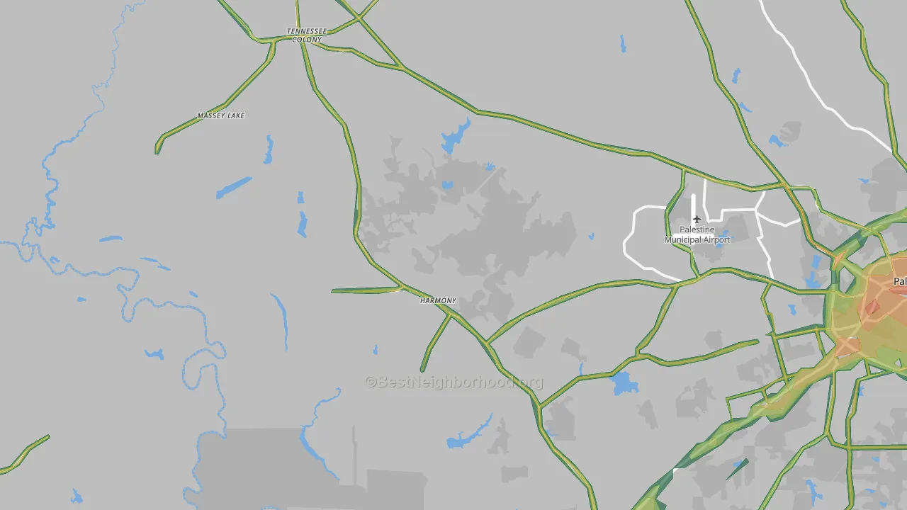 Tennessee Colony, TX Map of Noise Levels in Tennessee Colony