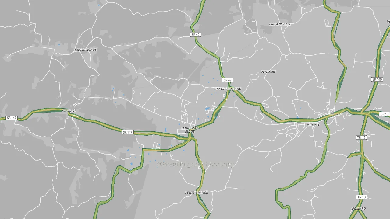 Tennessee Ridge, TN Map of Noise Levels in Tennessee Ridge