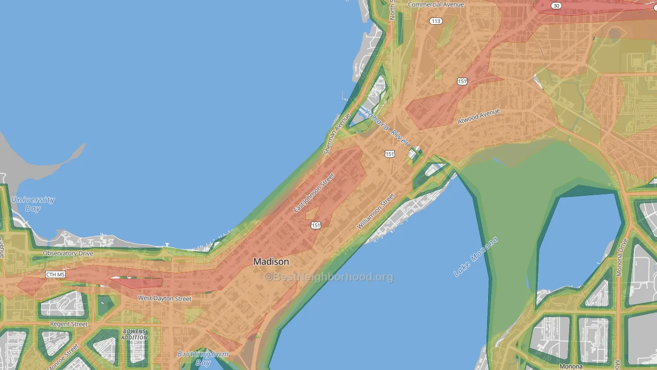 Tenney-Lapham, Madison, WI Map of Noise Levels in Tenney-Lapham