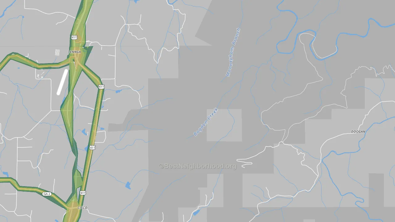 Tennga, GA Map of Noise Levels in Tennga