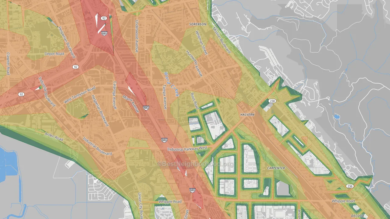 Tennyson-Alquire, Hayward, CA Map of Noise Levels in Tennyson-Alquire