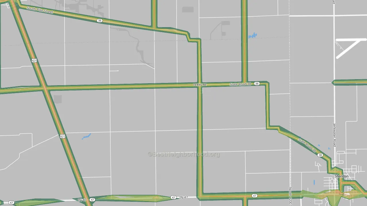 Terhune, IN Map of Noise Levels in Terhune
