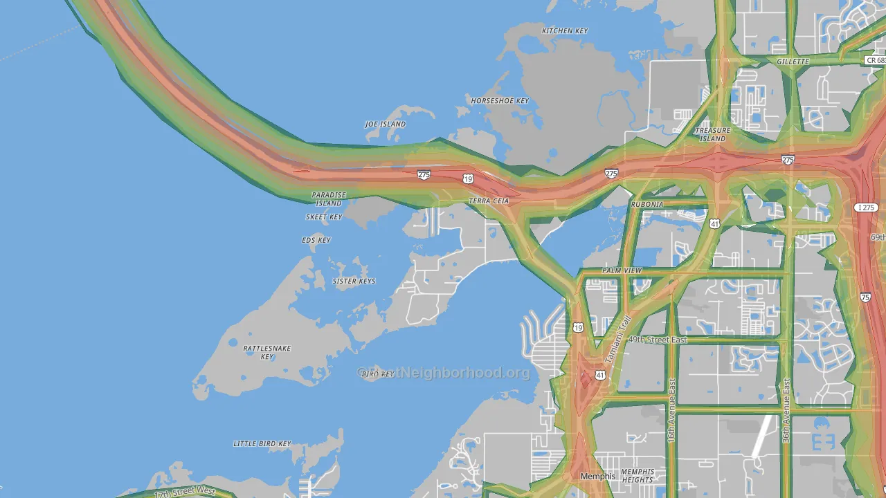 Terra Ceia, FL Map of Noise Levels in Terra Ceia