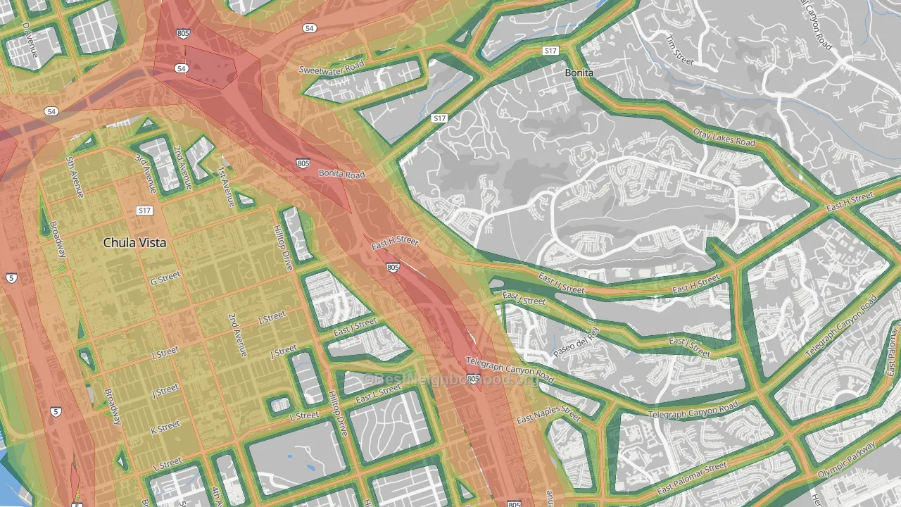 Terra Nova, Chula Vista, CA Map of Noise Levels in Terra Nova