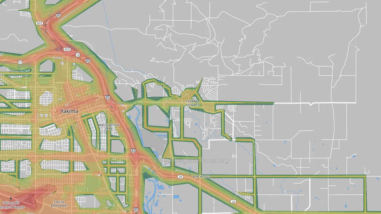Terrace Heights, WA Map of Noise Levels in Terrace Heights