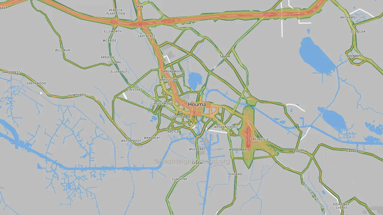 Terrebonne Parish, LA Map of Noise Levels in Terrebonne Parish