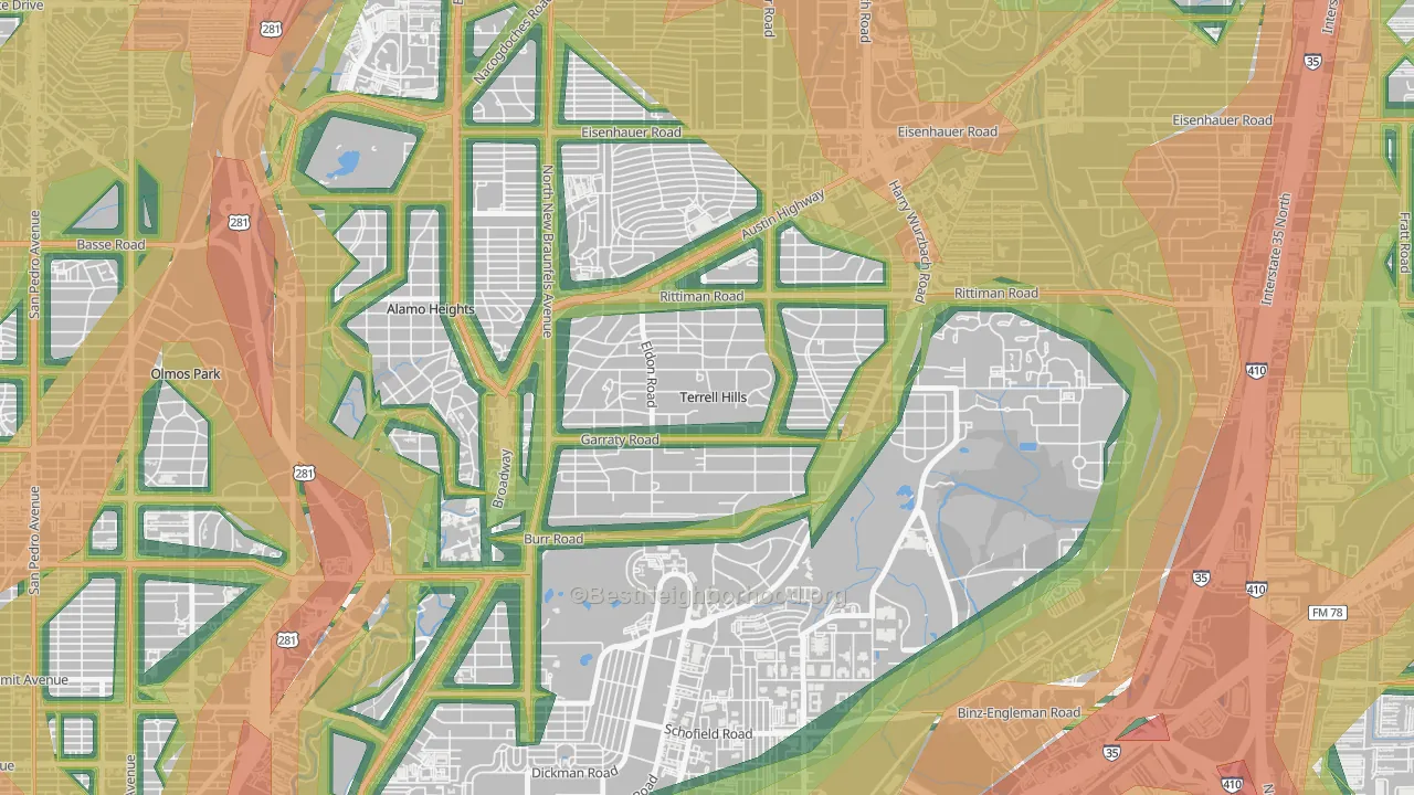 Terrell Hills, TX Map of Noise Levels in Terrell Hills