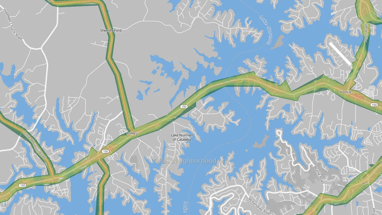 Terrell, NC Map of Noise Levels in Terrell