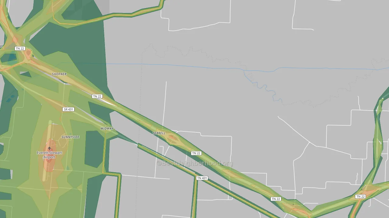 Terrell, TN Map of Noise Levels in Terrell
