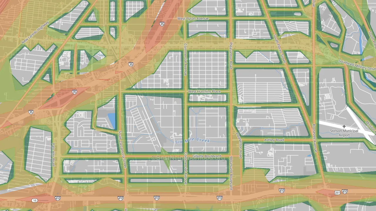 Terrell Wells, San Antonio, TX Map of Noise Levels in Terrell Wells