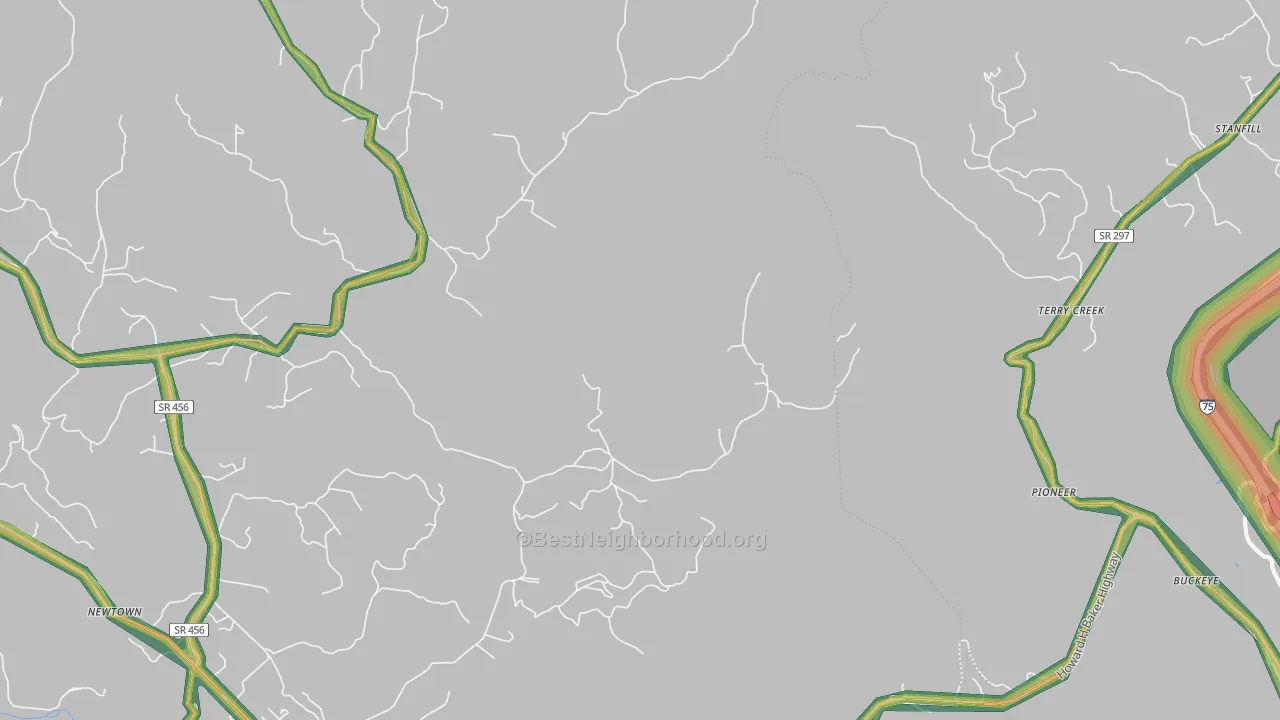 Terry Creek, TN Map of Noise Levels in Terry Creek