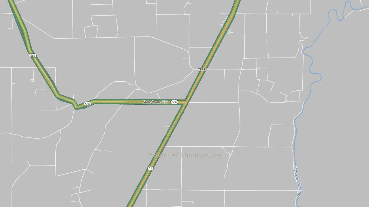 Terry, LA Map of Noise Levels in Terry