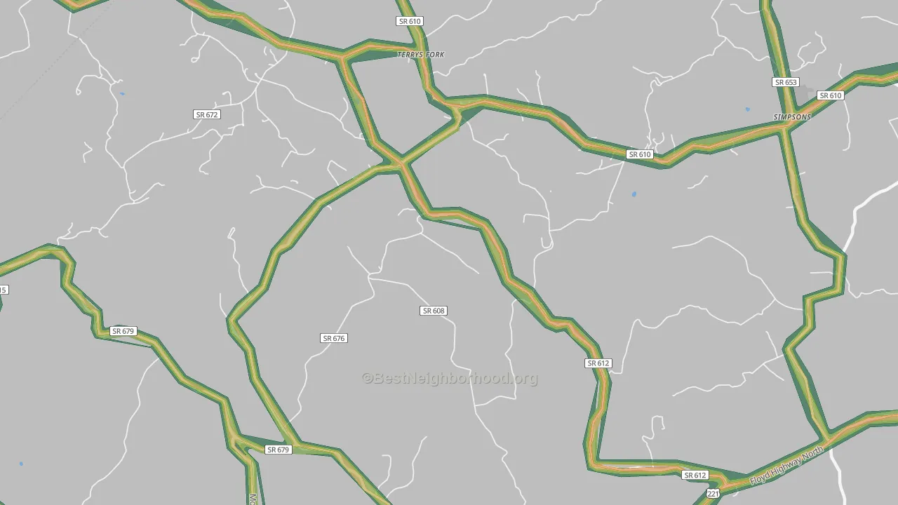Terrys Fork, VA Map of Noise Levels in Terrys Fork