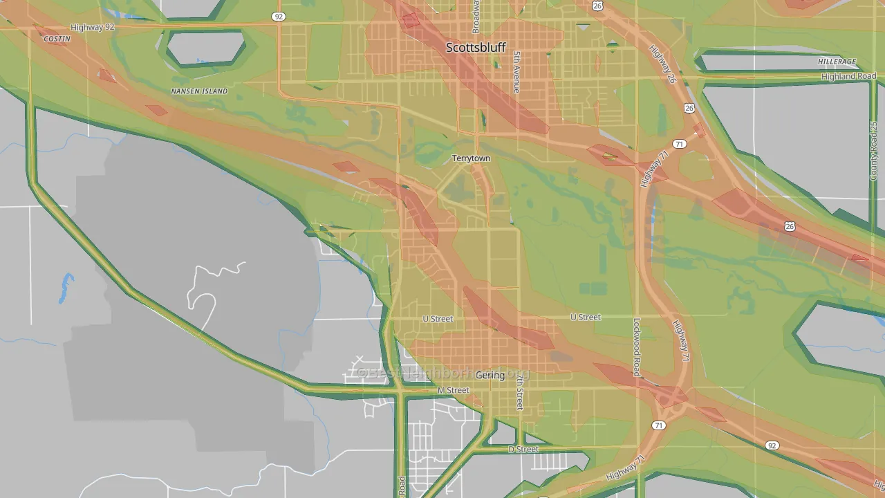 Terrytown, NE Map of Noise Levels in Terrytown