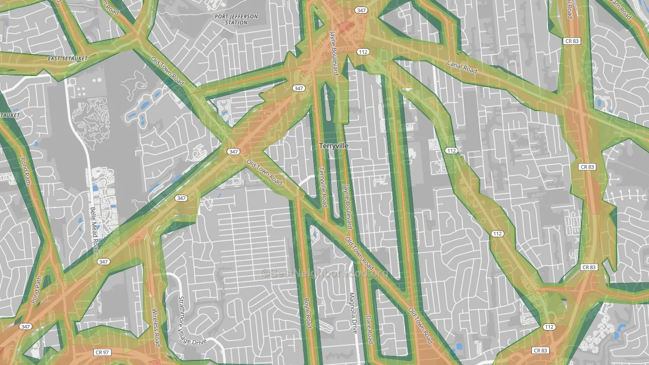 Terryville, NY Map of Noise Levels in Terryville