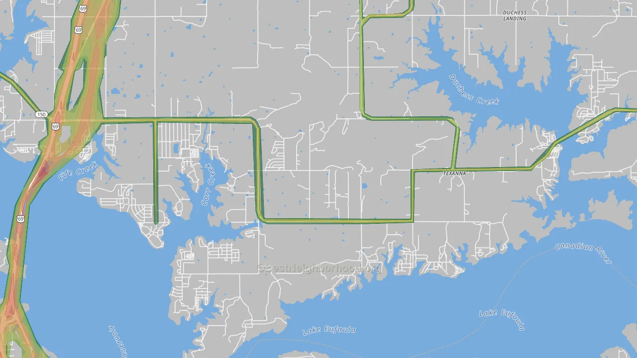 Texanna, OK Map of Noise Levels in Texanna
