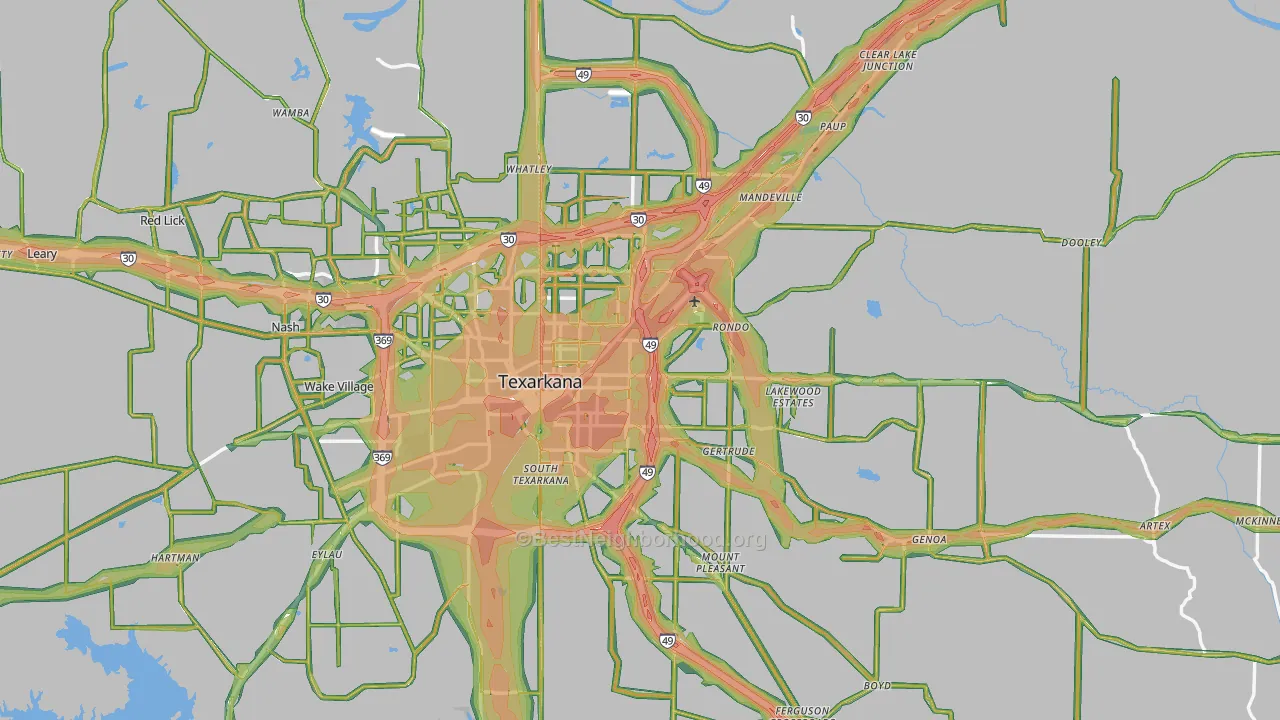 Texarkana, AR Map of Noise Levels in Texarkana