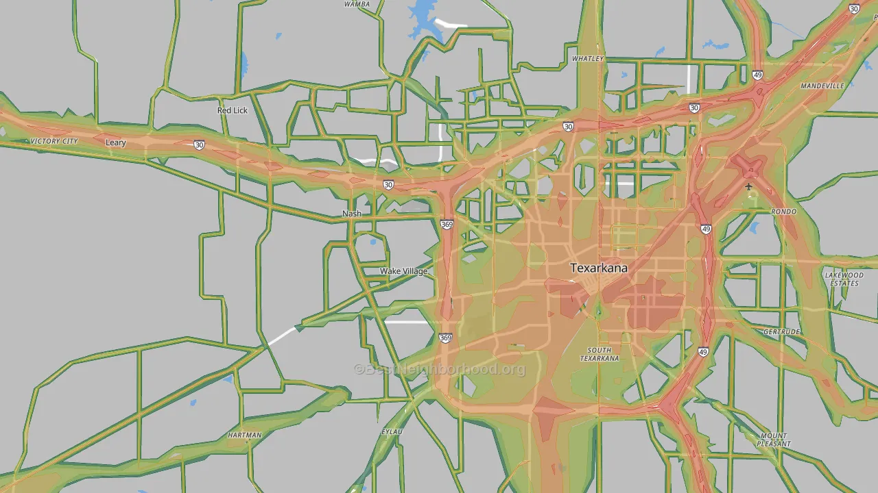 Texarkana, TX Map of Noise Levels in Texarkana
