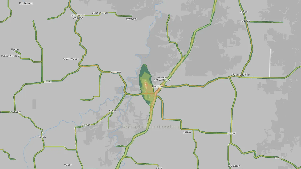 Texas County, MO Map of Noise Levels in Texas County