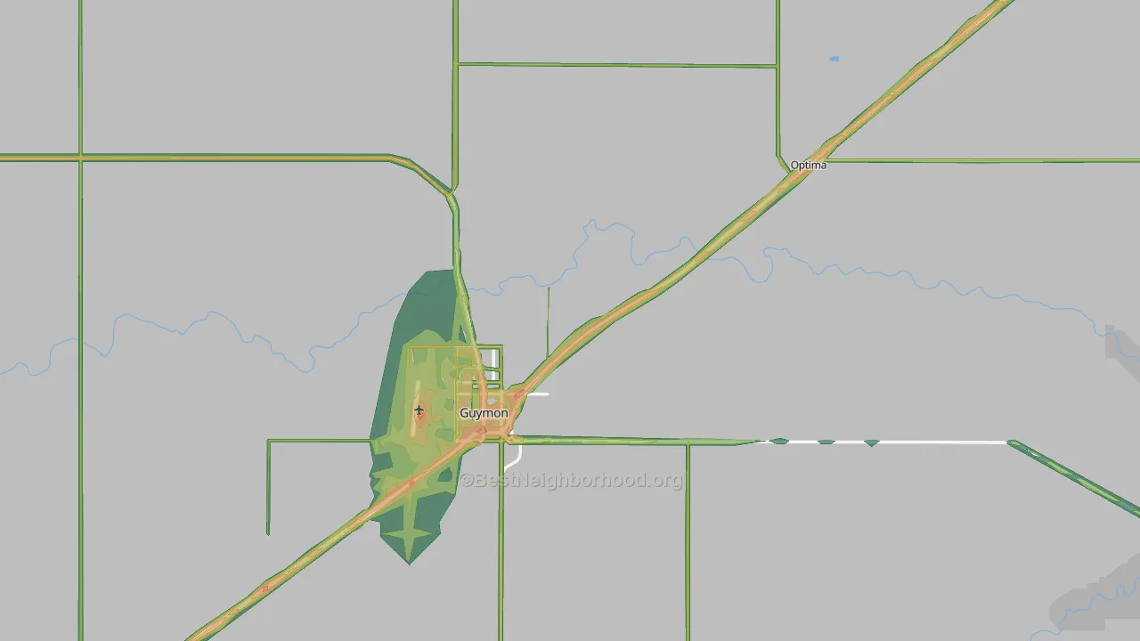 Texas County, OK Map of Noise Levels in Texas County