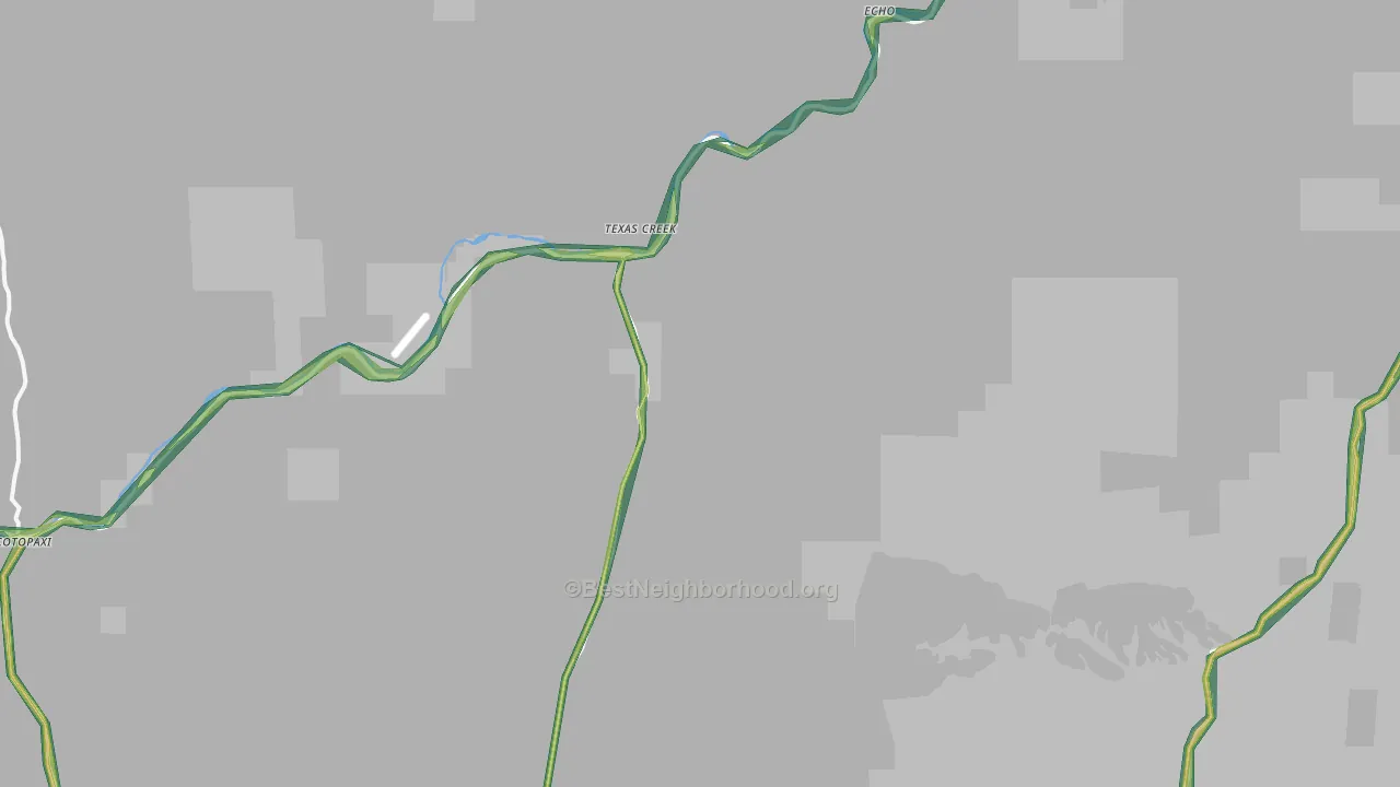 Texas Creek, CO Map of Noise Levels in Texas Creek