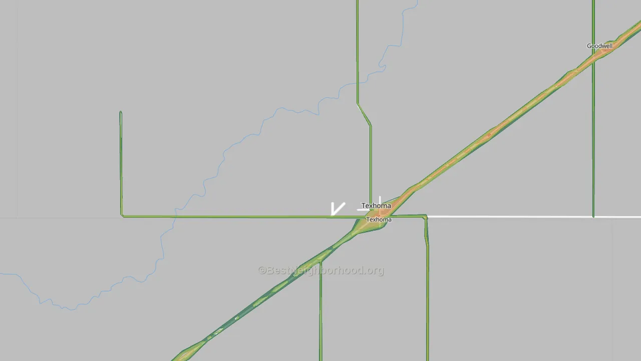 Texhoma, OK Map of Noise Levels in Texhoma