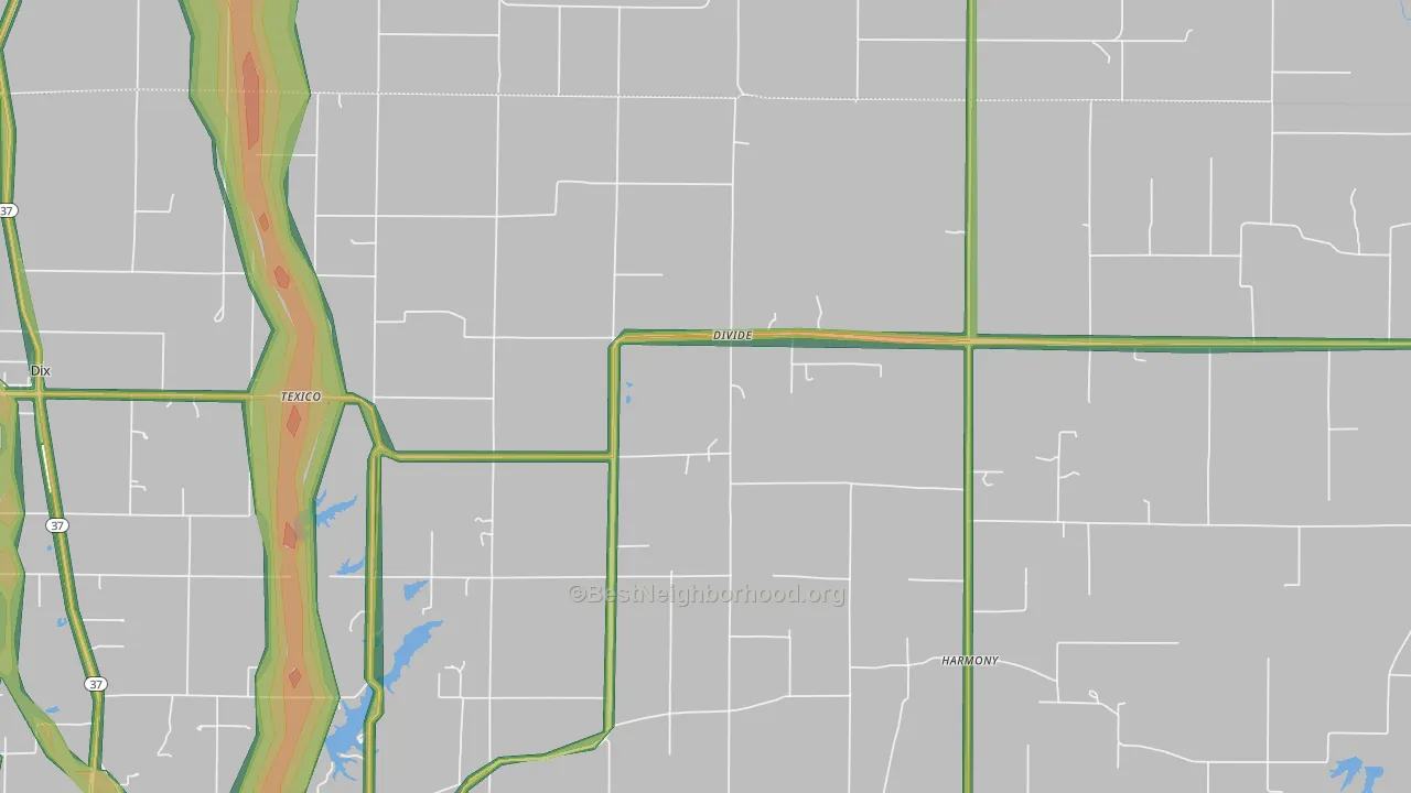 Texico, IL Map of Noise Levels in Texico